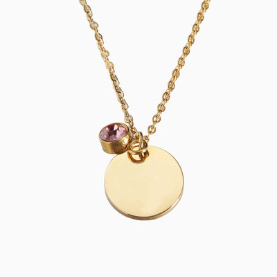 December Birthstone Round Engraved Necklace