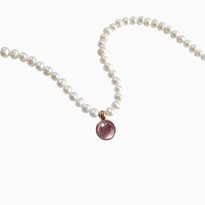 December Birthstone Round Pendant Pearl Short Necklace