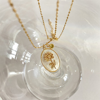 December Birthstone Floral Oval Pendant Necklace