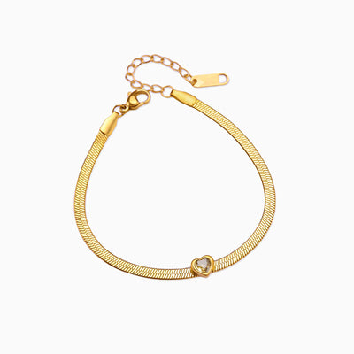 December Birthstone Heart Shape Pendant Snake Bone Chain Bracelet