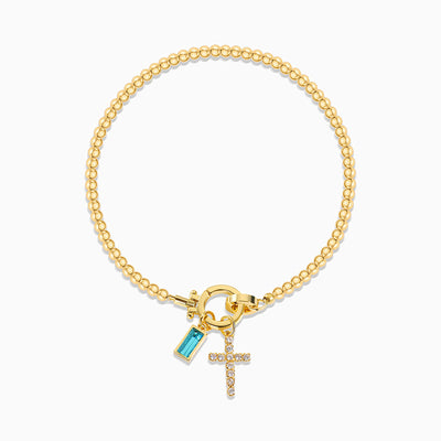 December Birthstone Square Natural Stone With Cross Pendant Bracelet
