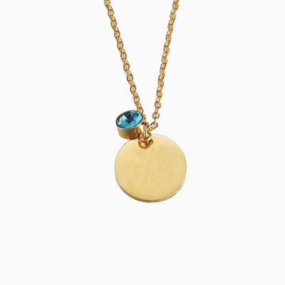 December Birthstone Round Engraved Necklace