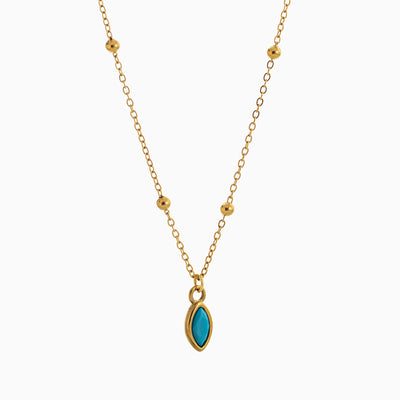 December Birthstone Shaped Zircon Pendant Round Bead Necklace