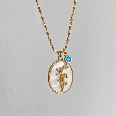 December Birthstone Floral Oval Pendant Necklace