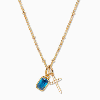 December Birthstone Cross Full Diamond Necklace