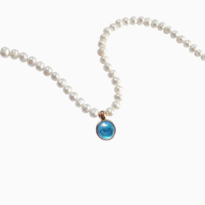 December Birthstone Round Pendant Pearl Short Necklace