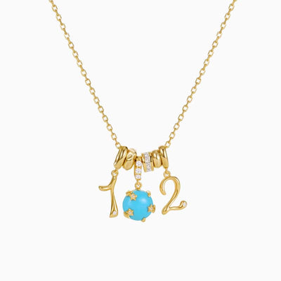 December Birthstone Number Multi-Charm Pendant Necklace