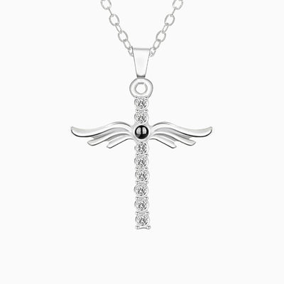 Projected Photo Custom Cross-Wings Shaped Diamond Necklace