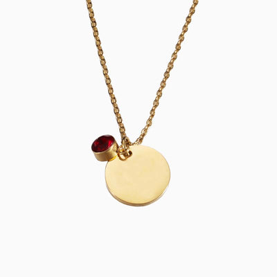 December Birthstone Round Engraved Necklace