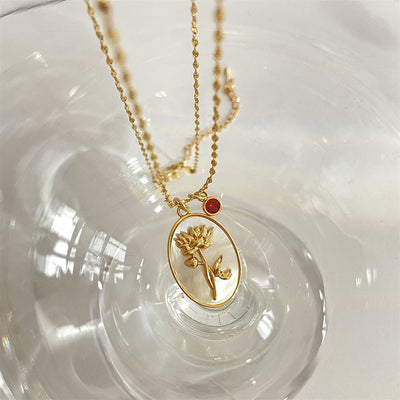 December Birthstone Floral Oval Pendant Necklace