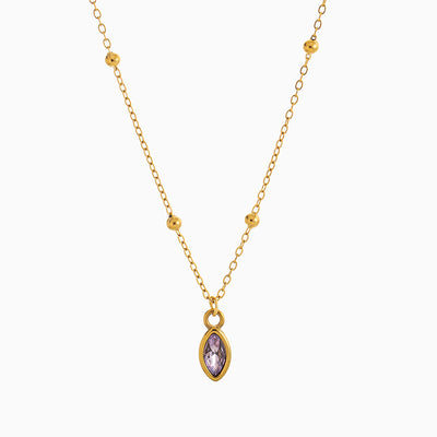 December Birthstone Shaped Zircon Pendant Round Bead Necklace
