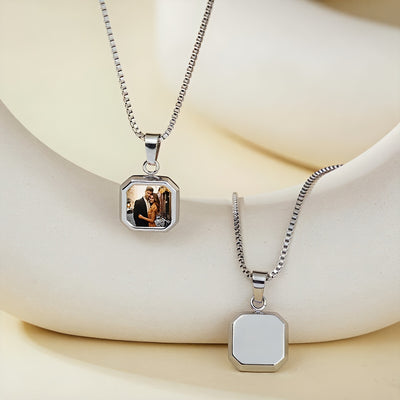Customized Photo Temperature-Responsive Color-Changing Square Pendant Necklace