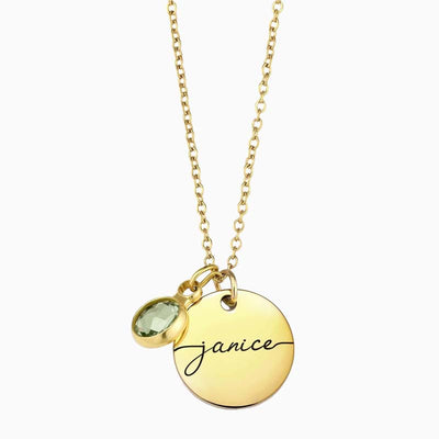Personalized December Birthstone Engraved Round Pendant Necklace