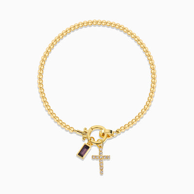 December Birthstone Square Natural Stone With Cross Pendant Bracelet