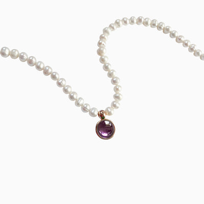 December Birthstone Round Pendant Pearl Short Necklace