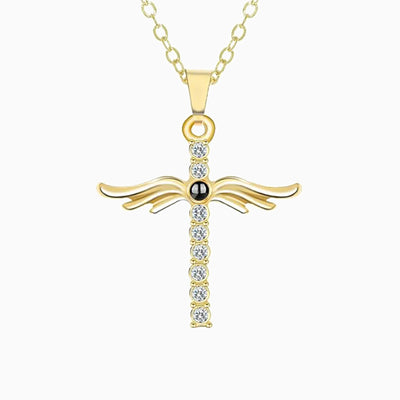 Projected Photo Custom Cross-Wings Shaped Diamond Necklace
