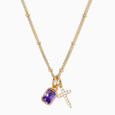 December Birthstone Cross Full Diamond Necklace
