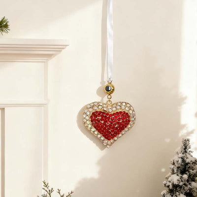 Personalized Photo Projection Diamond-Studded Heart Christmas Decoration Pendant