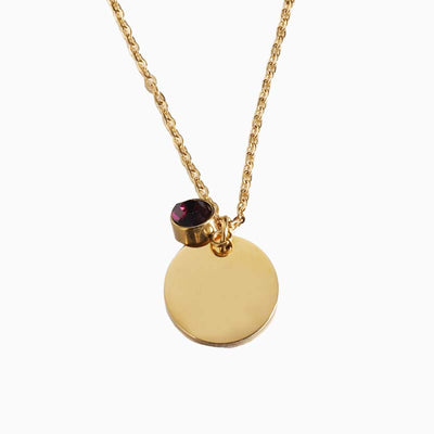 December Birthstone Round Engraved Necklace
