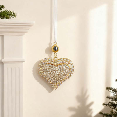Personalized Photo Projection Diamond-Studded Heart Christmas Decoration Pendant