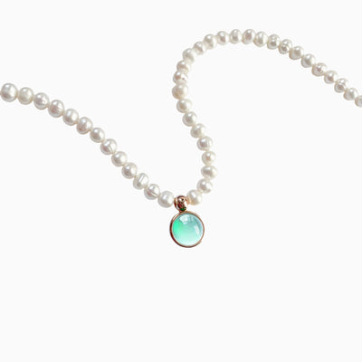December Birthstone Round Pendant Pearl Short Necklace