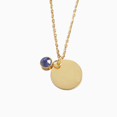 December Birthstone Round Engraved Necklace