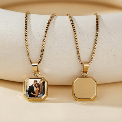 Customized Photo Temperature-Responsive Color-Changing Square Pendant Necklace