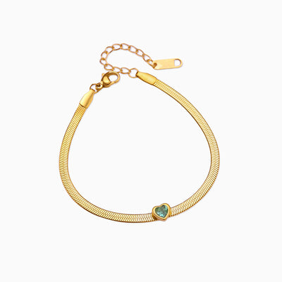 December Birthstone Heart Shape Pendant Snake Bone Chain Bracelet