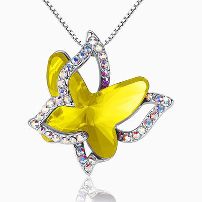 Fashionable Diamond Crystal Butterfly Pendant Necklace