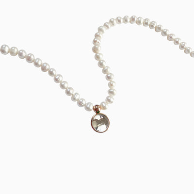 December Birthstone Round Pendant Pearl Short Necklace