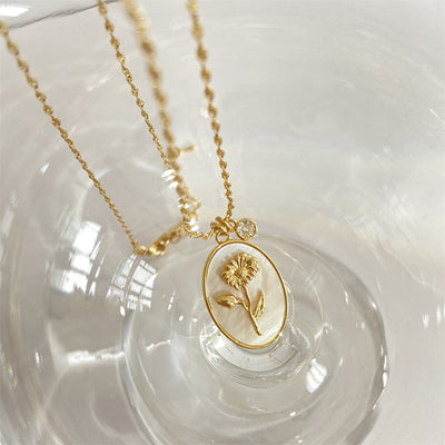 December Birthstone Floral Oval Pendant Necklace