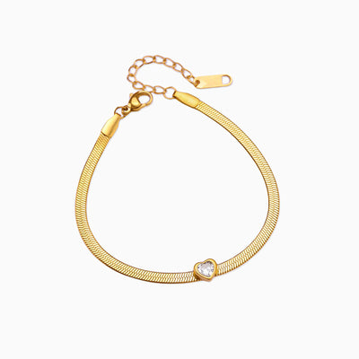December Birthstone Heart Shape Pendant Snake Bone Chain Bracelet