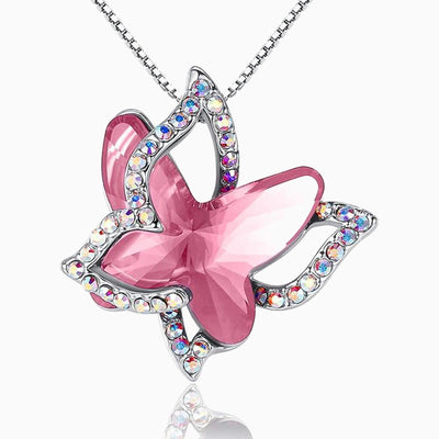 Fashionable Diamond Crystal Butterfly Pendant Necklace