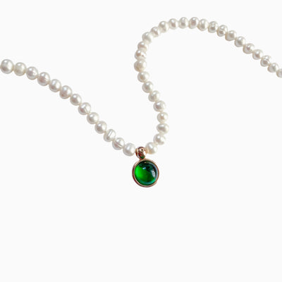 December Birthstone Round Pendant Pearl Short Necklace