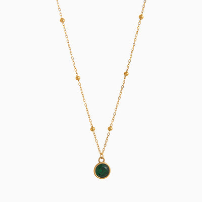 December Birthstone Shaped Zircon Pendant Round Bead Necklace
