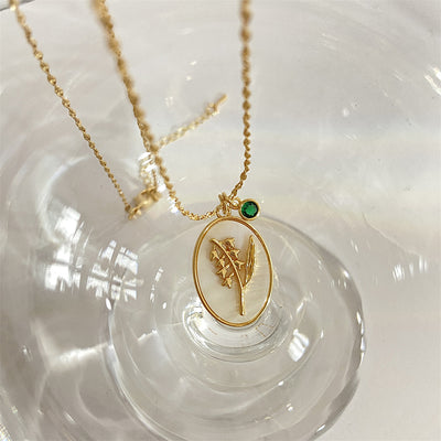 December Birthstone Floral Oval Pendant Necklace