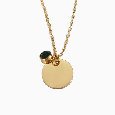 December Birthstone Round Engraved Necklace