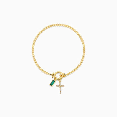 December Birthstone Square Natural Stone With Cross Pendant Bracelet