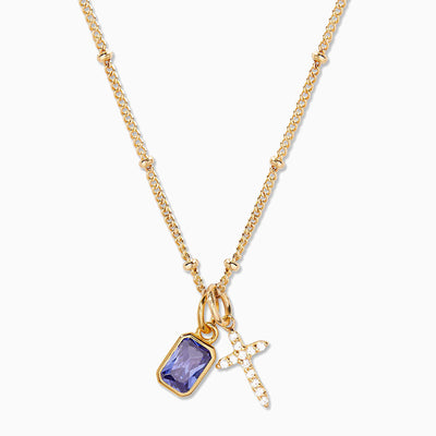 December Birthstone Cross Full Diamond Necklace