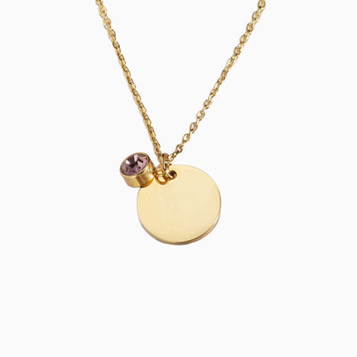 December Birthstone Round Engraved Necklace