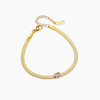December Birthstone Heart Shape Pendant Snake Bone Chain Bracelet