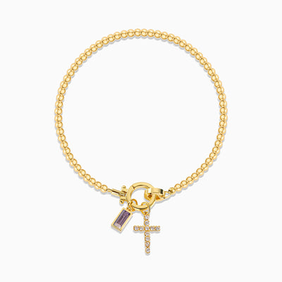 December Birthstone Square Natural Stone With Cross Pendant Bracelet