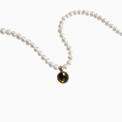 December Birthstone Round Pendant Pearl Short Necklace
