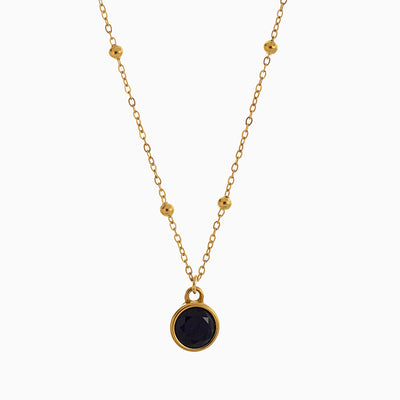 December Birthstone Shaped Zircon Pendant Round Bead Necklace