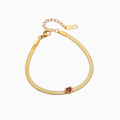 December Birthstone Heart Shape Pendant Snake Bone Chain Bracelet