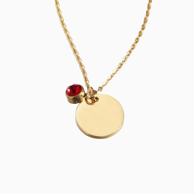 December Birthstone Round Engraved Necklace