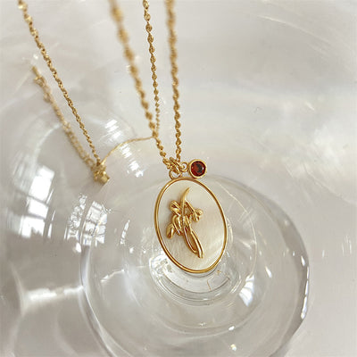 December Birthstone Floral Oval Pendant Necklace