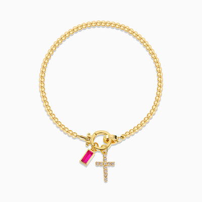 December Birthstone Square Natural Stone With Cross Pendant Bracelet