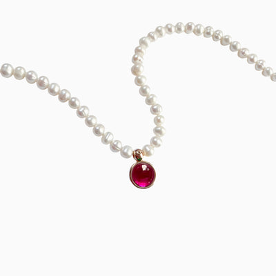 December Birthstone Round Pendant Pearl Short Necklace