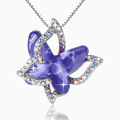Fashionable Diamond Crystal Butterfly Pendant Necklace